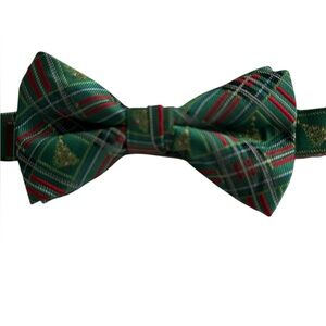 Christmas hallmark Green Plaid Bow Tie with trees